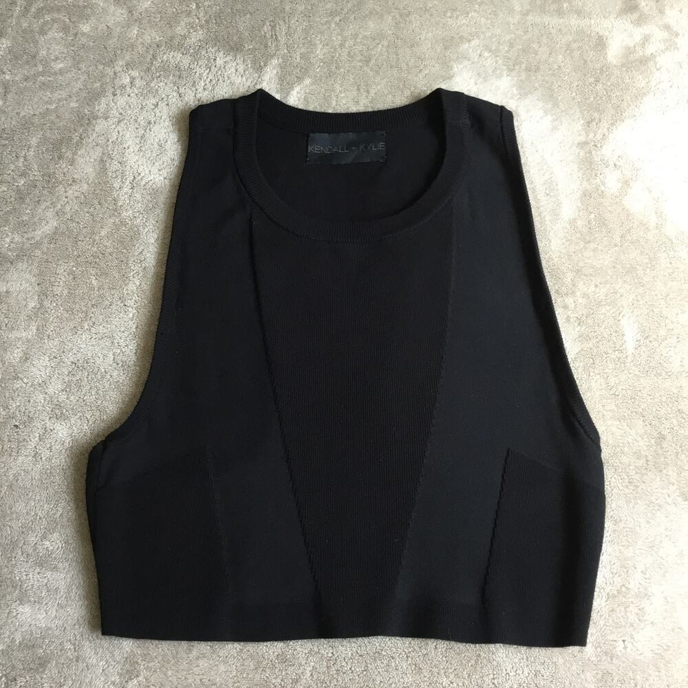 Kendall + Kylie Small Black Sleeveless Crop Top Sz S